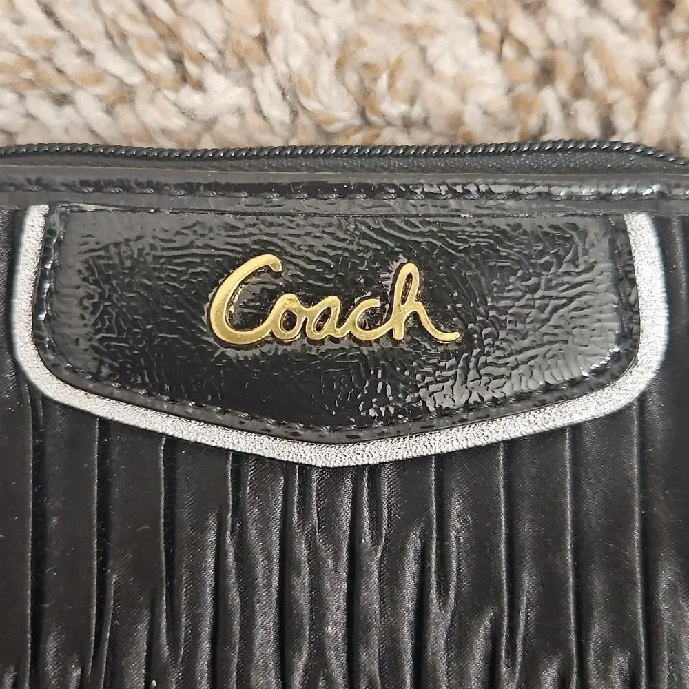 Coach Black Pleated Wristlet | Gold Tone Hardware | Hang Tag Included